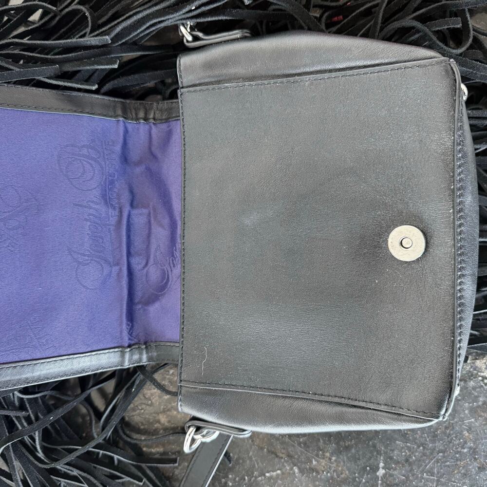 Vtg Fringe Leather Crossbody‎ Bag Y2K Joseph B Black Boho Festival Suede Purse - Picture 5 of 13